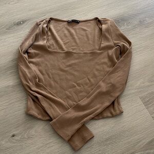 ZARA RIBBED SQUARE NECK LONG SLEEVE